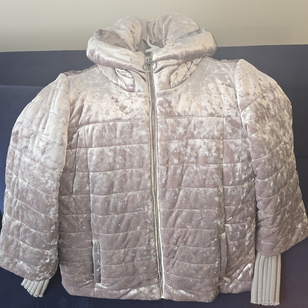 DKNY Velvet Puffer Jacket in Light Gray